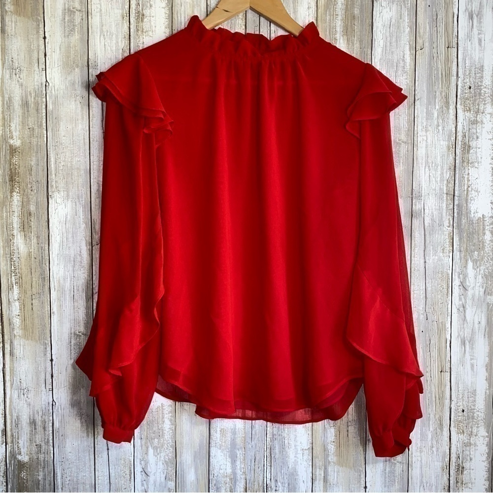 Ann Taylor Red Sheer Ruffle Double Layered Blouse